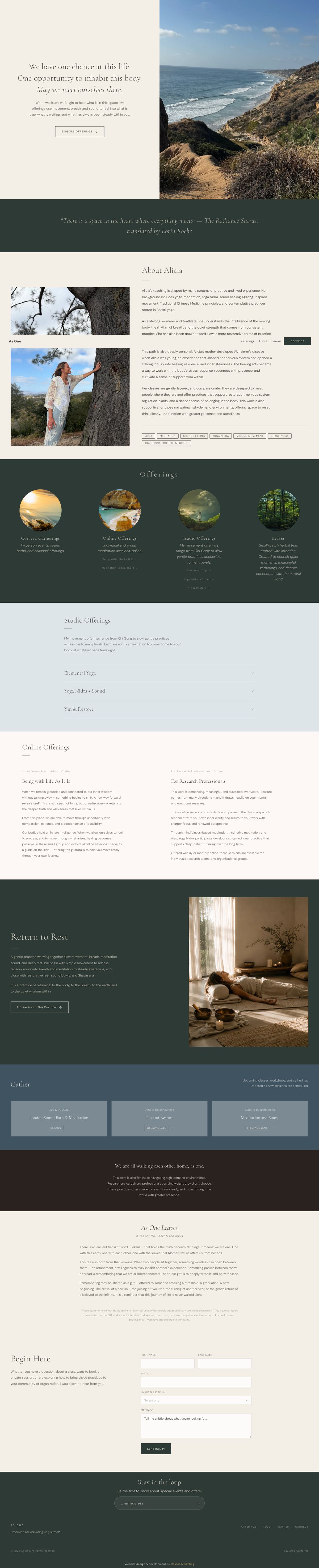 As One Yoga website built by Cessna Marketing